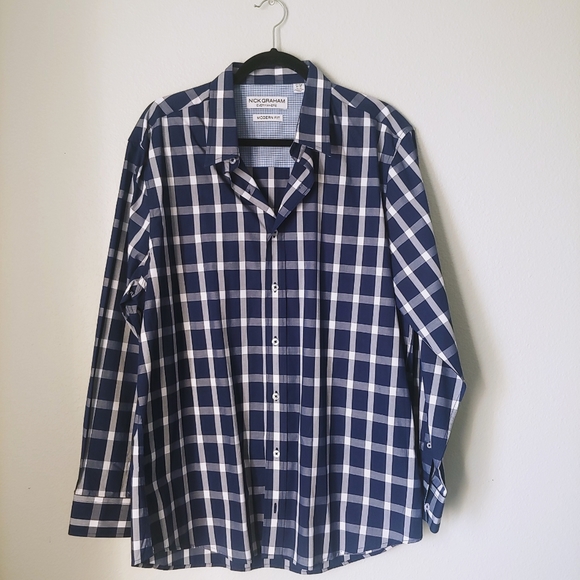 Nick Graham | Men's Blue Plaid Button Down Shirt - Picture 4 of 12